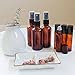 Youngever 16 Pack Essential Oil Glass Bottles, 12 Black Fine Mist Amber Glass Spray Bottles (2 Ounce), 4 Amber Stainless Steel Roller Bottles (0.34 Ounce), 2 Clear Plastic Transfer Pipettes