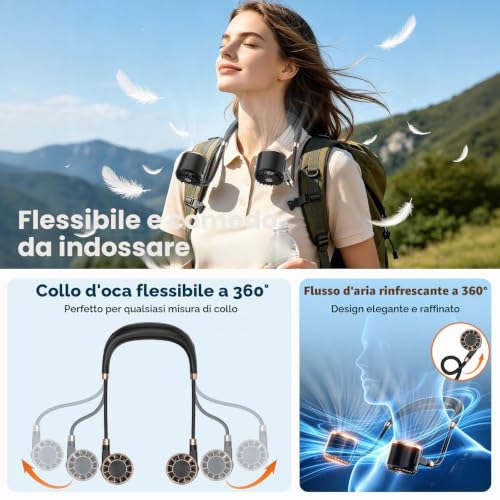 Neck Fan, 4 Ah Mini Portable Fan, 6 Speeds Silent Neck Fan, LCD Display Portable USB Rechargeable Fan, Desk Fan Office Bedside Walking