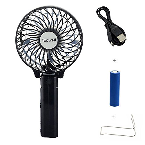 Click Here to See More Images Topwell® Rechargeable Fans Portable Handheld Fan Battery Operated Cooling Fan Electric Personal Fans Foldable Fans with 18650 Battery (Black)