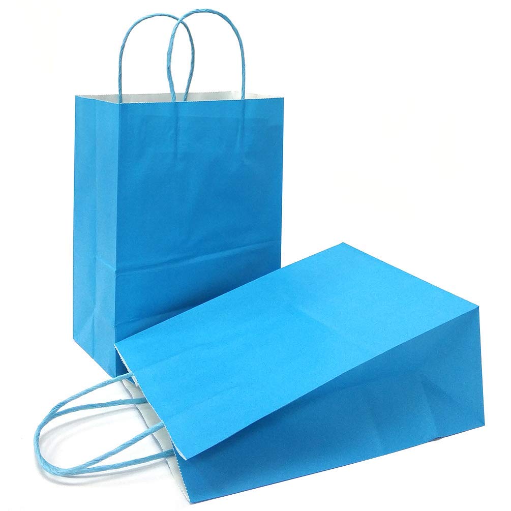 AZOWA Blue Gift Bags Medium Size Kraft Paper Bags With Handles Set of 25 (27 x 22 x 11 CM, Blue)