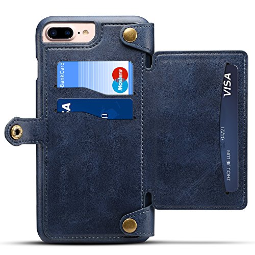 Iphone 8 Leather Magnetic Protective Phone Case Wallet Kickstand Card Holder Cover Work with Magnetic Car Mount, Blue - Thumbnail 5