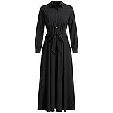Womens Button Down Shirts Long Sleeve Belted Casual Loose Dresses