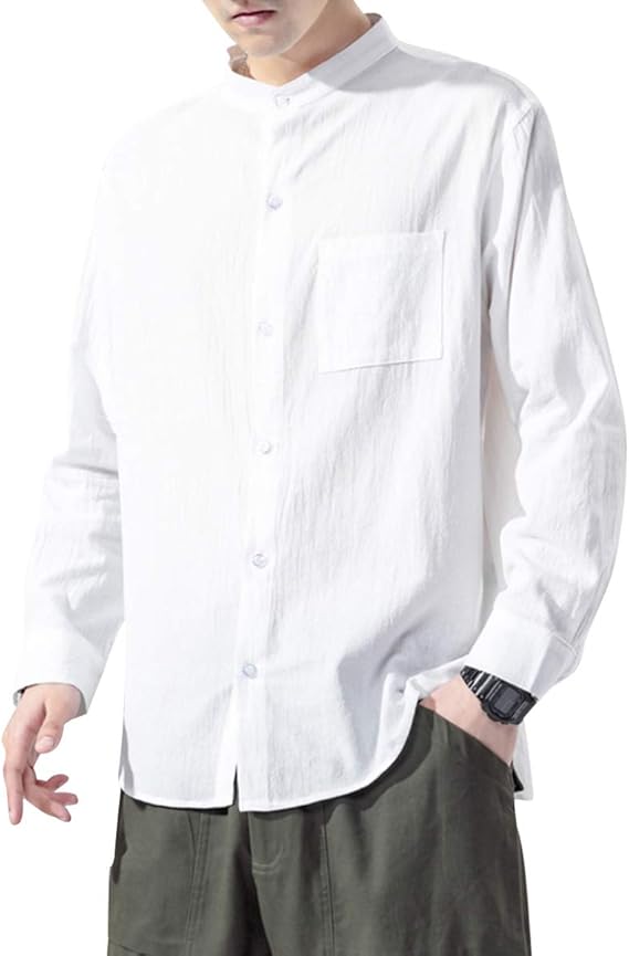 Amazon Yacoresya バンドカラーシャツ 長袖 メンズ 大きいサイズ ストリート 綿100 春 夏 ワイシャツ ゆったり カジュアルシャツ 無地 フィット クールネック 立ち襟 スタンドカラー シンプル シャツ 通販