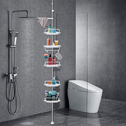 Vailge Constant Tension Corner Shower Caddy, Stainless Steel Pole, 5