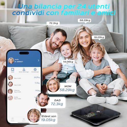Digital Personal Scale with Bluetooth App, Professional Smart Impedentiometric Scale, Body Fat Measurement and Lean BMI with 22 Indexes, Electronic Scale Black 4AAA