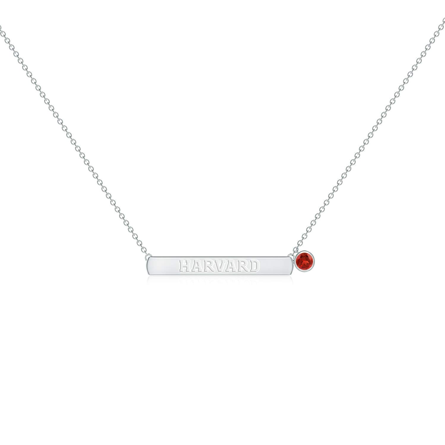 Officially Licensed by Harvard University - Harvard Engraved Bar Necklace with Bezel-Set Garnet Char