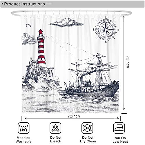 DESIHOM Black and White Nautical Shower Curtain Kids Shower Curtain