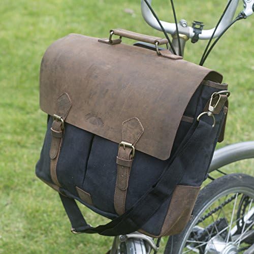 Large BROMPTON Exclusive Handcrafted Leather + Canvas Messenger Bag in BLACK for M/H/P Handlebars Brompton Luggage (Bag / No Frame)