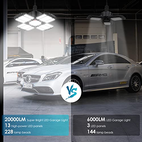200W LED Garage Lights 2Pack 20000LM 6500K Deformable Ceiling