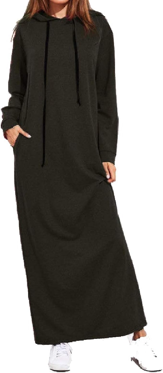 DressUWomen womens Maxi Sweatshirt Long Sleeve Pure Colour Hoodie Maxi