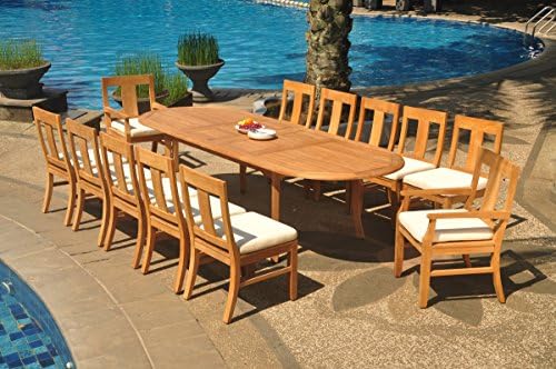 TeakStation 12 Seater Grade-A Teak Wood 13 Pc Dining Set: 118" Double Extension Oval Table And 12 Osborne Chairs (2 Arm &amp; 10 Armless Chairs) #TSDSOS1f