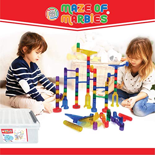 Maze of Marbles 125-Piece Marble Run Toy Set - Educational Building Block Play Track Game - STEM Construction Learning Toys for Kids 4 5 6 Years Old + 25 Glass Marble Balls with Storage Box Container - Thumbnail 6