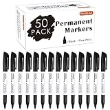 Permanent Markers,Shuttle Art 50 Pack Black Permanent Marker set,Fine Point, Works on Plastic,Wood,Stone,Metal and Glass for Doodling, Marking