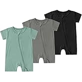 Teach Leanbh Unisex Baby 3 Pack Bamboo Viscose Pajamas 2 Way Zipper Short Sleeve Romper Jumpsuit Sleep and Play