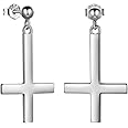 Mens Inverted Cross Earrings Solid 925 Sterling Silver Fine Jewelry Asymmetric Upside Down Cross Earrings St. Peter Satanic Earrings Piercing Clip On Earrings Gothic Jewelry Christmas Jewelry Gift Thanksgiving Day Women Girls