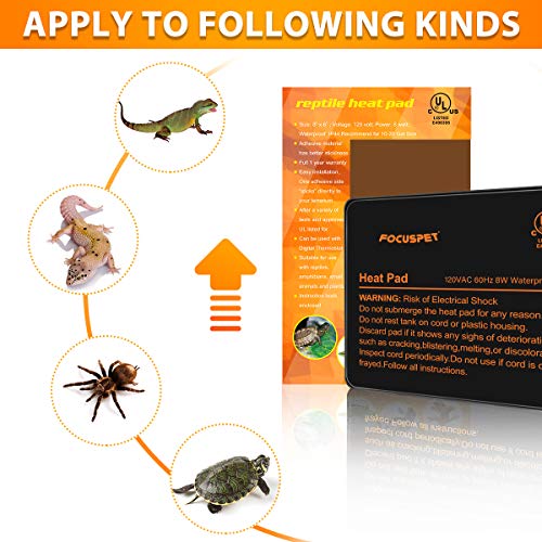 FOCUSPET Under Tank Heater, Reptile Heating Pad 6''x 8'' Waterproof UTH