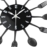 Timelike 3D Removable Wall Clock Mirror Kitchen Decor Cutlery Style 32cm view 5