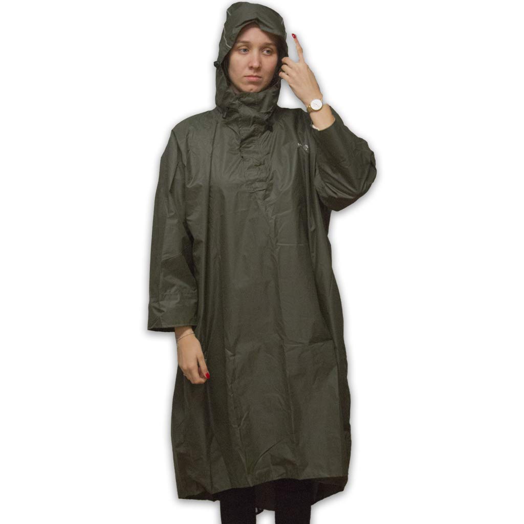 LOWLAND OUTDOOR Rain Poncho Waterproof 7000 mm Hydrostatic Head Green XL