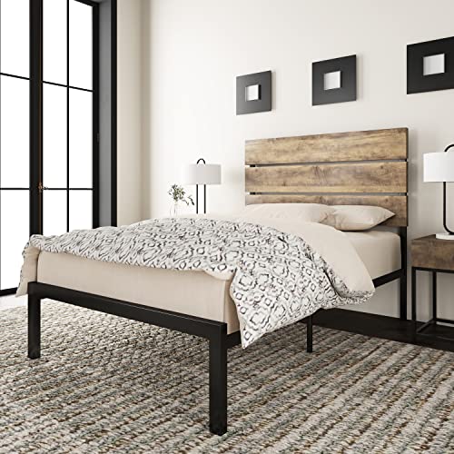 Allewie Twin Size Platform Bed Frame with Wooden headboard and Metal