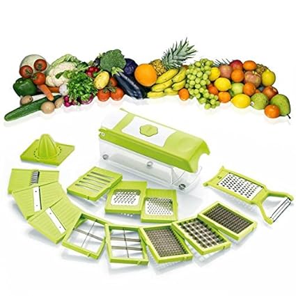 MSE 15 in 1 plastic Fruit and Vegetable Cutter, Grater, Slicer (Green, Dicer)
