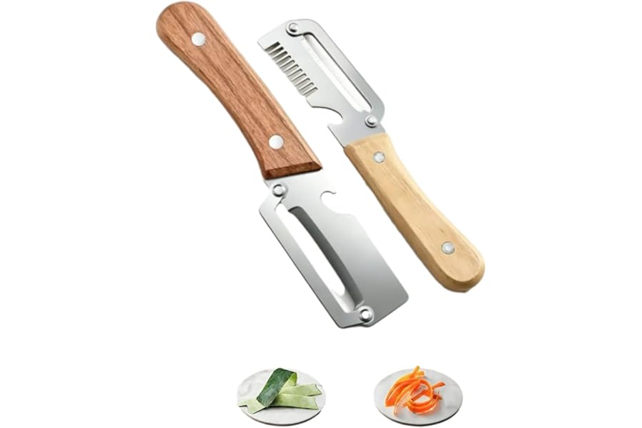 Elite Peeler, Gourmet Knives and Cutlery Set, 2-Pack Multi-functional Vegetable Peeler for Kitchen, 2.5 Mm Stainless Steel Peeler, 3-in-1 Scallion Shredder & Peeler-Stainless Steel, Multi-tool