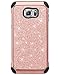 BENTOBEN Galaxy S6 Case, 2 in 1 Luxury Glitter Bling Hybrid Slim Hard PC Cover with Sparkly Shiny Faux Leather Chrome Shockproof Protective Case for Samsung Galaxy S6 G920, Rose Gold