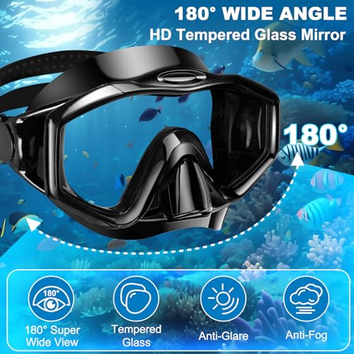 Adult Snorkel Set, Anti-Fog Panoramic Snorkel Sets with Dry Top Snorkel & Swimming Goggles for Diving, Swimming & Snorkelling