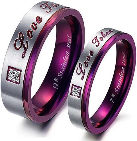 iSchmuck 1 Pair (2pcs) Stainless Steel Ring CZ Silver Purple Valentine's Day Love Love Token Engagement Rings/Wedding Gift Friendship Rings Men, Women