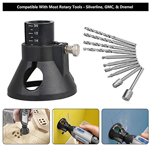 Saiper Drill Carving Rotary Locator Set Multipurpose Cutting Guide Kit with 6pcs 1/8”(3mm) Shank HSS Routing Router Bits and 4pcs Twist Drill Bit for Dremel Rotary Tools