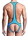 Sandbank Men’s Sexy Mesh Wrestling Singlet Underwear Jockstrap Bodysuit Jumpsuit (M, Blue)