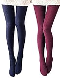 Vero Monte 2 Pairs Women's Modal & Cotton Opaque Knitted Patterned Tights (Wine & Navy) 40861