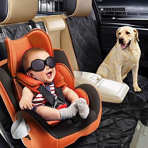 Fityou Dog Car Seat Covers, Waterproof Pet Seat Cover Hammock 600D Oxford Fabric Scratch Proof & Non Slip Bench Seat Cover Compatible for Middle Seat Belt and Armrest Fits Most Cars, Trucks, SUVs