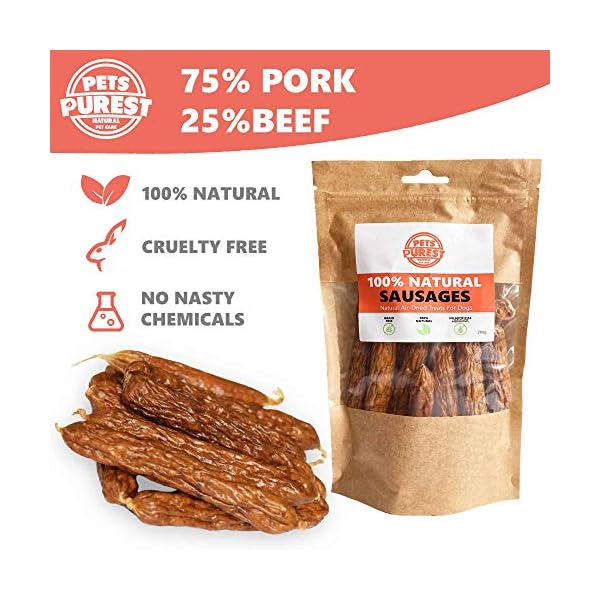 Pets-Purest-100-Natural-Dog-Chews-Air-Dried-Sausage-Treats-for-Dogs-Just-Two-Ingredients-Pork-Beef-Grain-Gluten-Lactose-Free-Delicious-Healthy-Raw-Dog-Treat-for-Dog-Puppy-Adult-Senior-200g Pets Purest Natural Dog Treat Chews - 100% Healthy Air-Dried Pork & Beef Sausage Meat Treats for Dogs, Puppy & Senior…