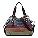 Coofit Stripe Leisure Canvas Top Handle Cross Body Bag Tote Handbags for Women