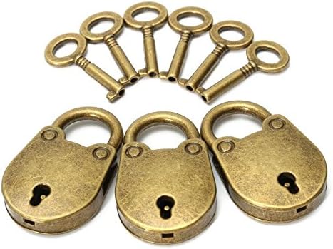 Tery Fashion and Simple 3pcs Mini Archaize Padlocks Key Lock,Retro Alloy Bronze Small Padlock