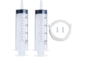 A AKRAF 2 Pack 200ml Syringes with Tip Adapters and Tube, Large Plastic Syringe with 55.1-Inch Hoses (Inner Diameter 4.2mm) for Scientific Labs, Watering, Refilling