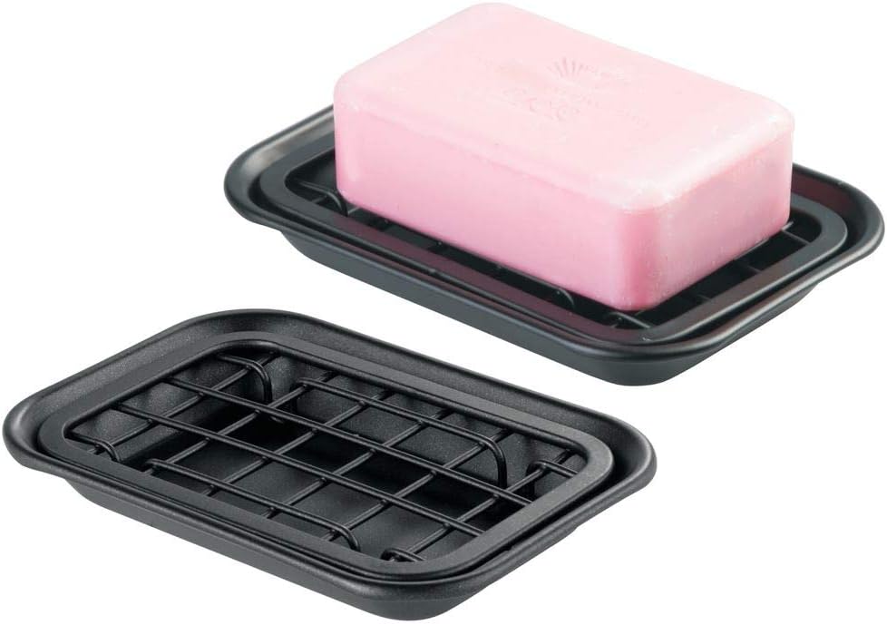 mDesign 2Piece Soap Dish Tray with Drainage Grid and