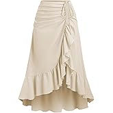 MakeMeChic Women's Ruched Asymmetrical Skirt Drawstring Ruffle Hem High Low Maxi Skirts
