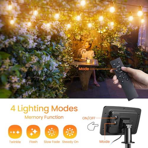 GlobaLink Solar Festoon Lights Outdoor, 10m/36ft S14 Outside Solar Powered Lights for Garden, IP65 Waterproof Solar Outdoor String Lights with 4 Modes, Hanging 10Bulbs Solar Lights for Party Gazebo