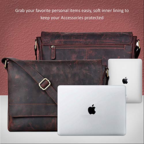 Leather Messenger Bag 15 Inch Laptop Bag Office Briefcase for Men and