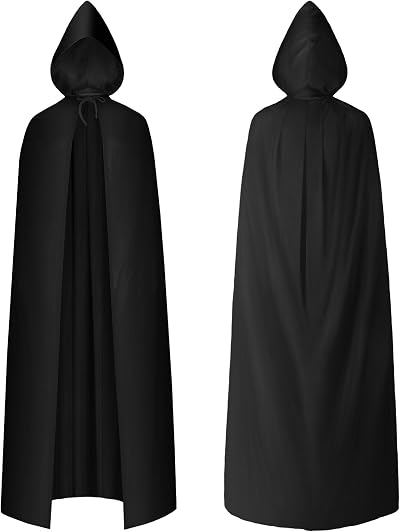 AOOWU Adult Hooded Cape Black Cloak Vampire Witch Costume 150CM