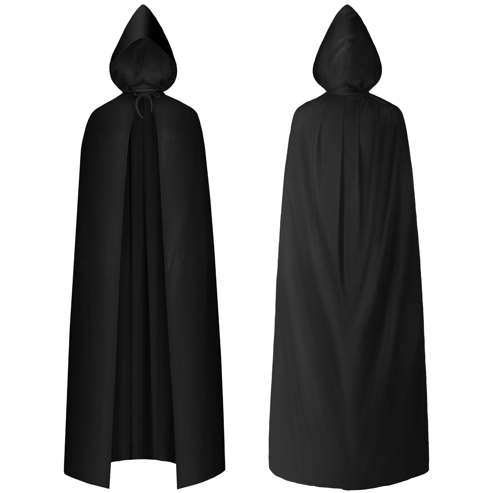 AOOWU Adult Hooded Cape, Unisex Long Black Hooded Cloak, Vampire Cape Witch Cloak, Adult Fancy Dress Costume for Halloween Christmas Party Carnival Cosplay, 150CM