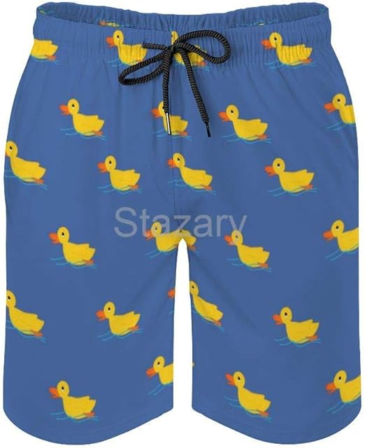 Stazary Yellow Rubber Ducky Blue Mens Beach Board Shorts Swim Trunks