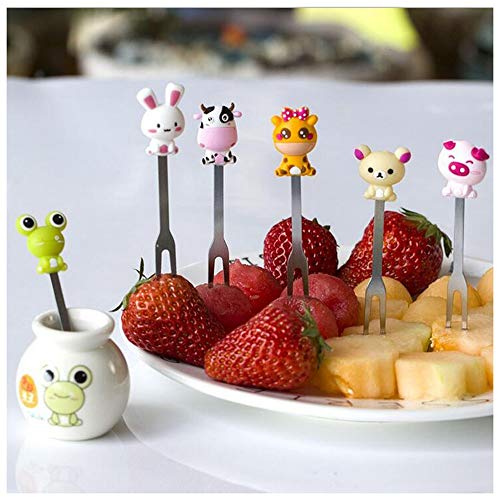 Fruit Fork, Cute Set of 6 Fruit Forks with Holder Stainless Steel Food Pick Forks for Kids Home