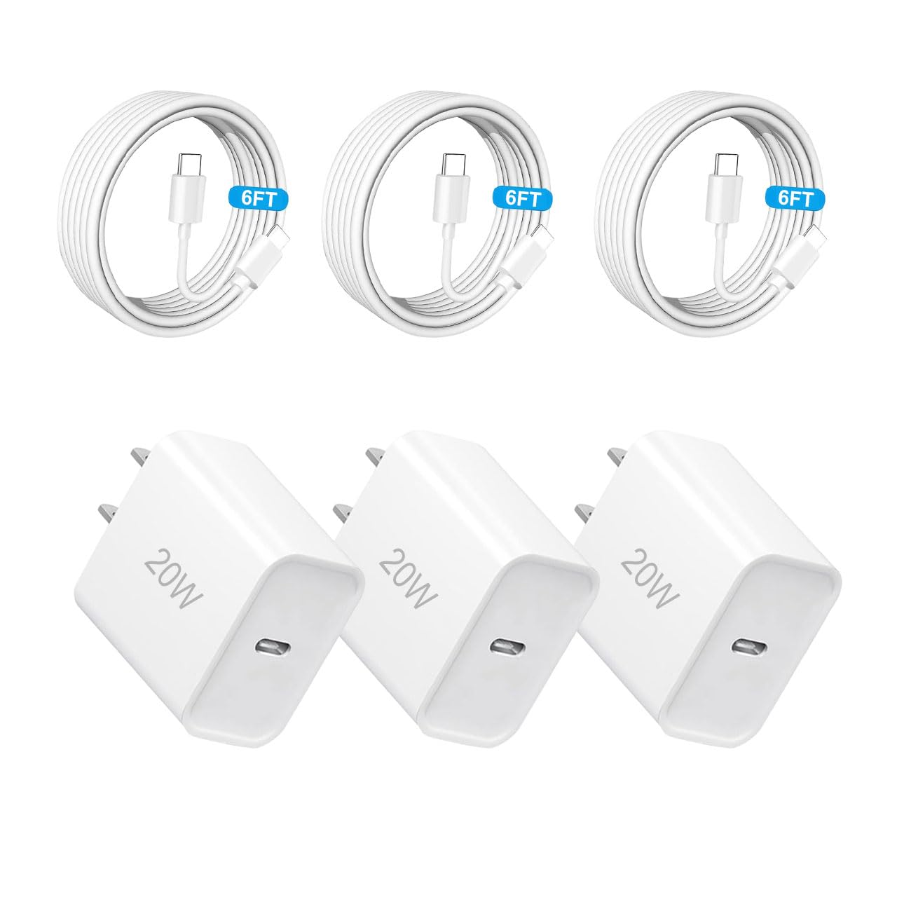 3-Pack i Phone 17 16 15 Fast Charger 20W Type C Chagrer USB C Charger Block with c to c Cable for iPhone 17/17 Plus/17 Pro Max/16/16 Plus/16 Pro Max/15 Pro Max/iPad Pro