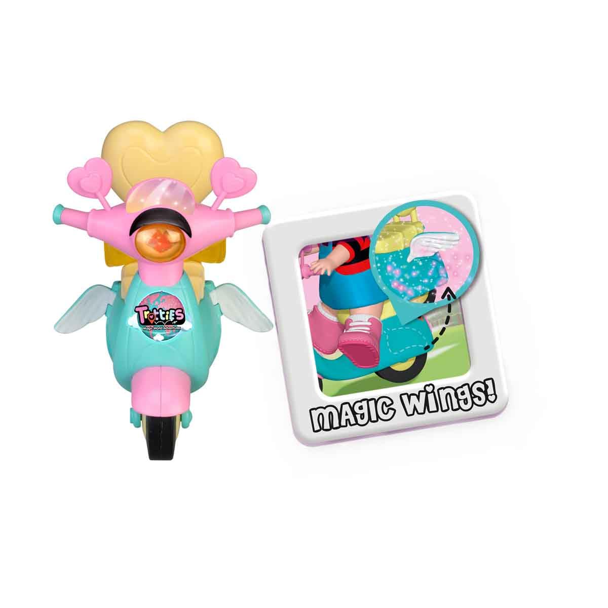 Trotties - Scooty, Moto and Pink Helmet Accessory for Big Dolls, Moto Toy with Emoji Eyes and Wings, Doll Not Included, Famous (TFT10000)