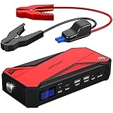 DBPOWER 600A Peak 18000mAh Portable Car Jump Starter (up to 6.5L Gas/ 5.2L Diesel Engine) Power Pack Battery Booster, Power Bank with Smart Charging Port, Compass, LCD Screen &amp; LED Flashlight (Red)
