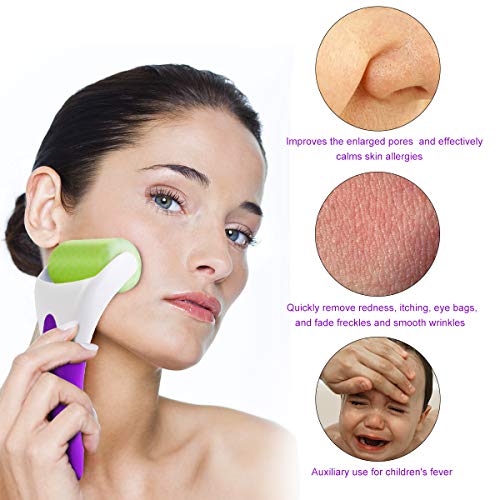 Eurobuy Ice Roller for Face & Eye Puffiness Migraine Pain Relief and Minor Injury,Set of 2 Roller Heads Ice Rolling Massager,Handhold Stainless Steel Roller,Skin Care Beauty Tool (Purple)