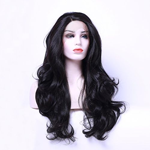 Arimika 26inch Long Dark Brown #2 Bodywave Heat Safe Synthetic Soft Bouncy Layered Lace Front Wig