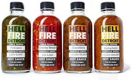 Hell Fire Detroit Chile Pepper Premium Hot Sauce (4 Pack)